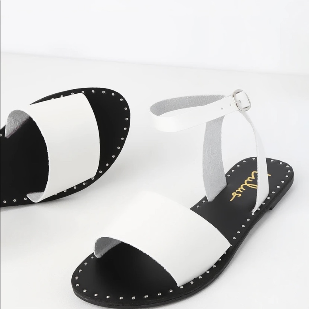 Leeah White Studded Flat Ankle Strap Sandals